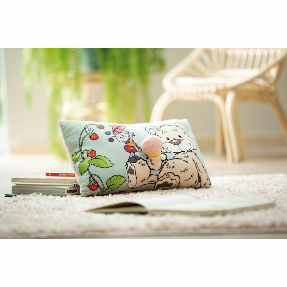 NICI Green Klassik Bär Kissen Bär Bendix mit 2D Eis, Kopfkissen, Kuschelkissen, Dekokissen, 43 x 25 cm, 49448
