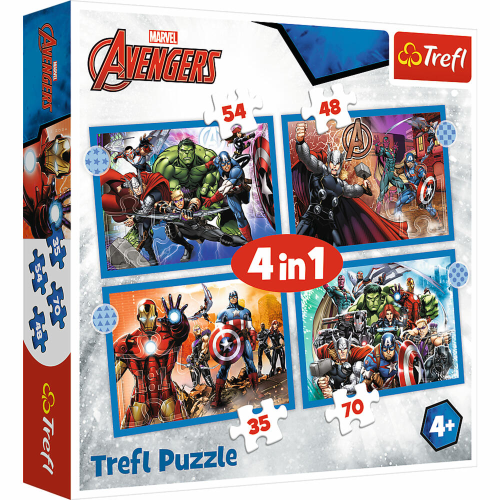 Trefl 4 in 1 Puzzle - Avengers, 35 + 48 + 54 + 70 Teile, 28.5 x 20.5 cm, 34386