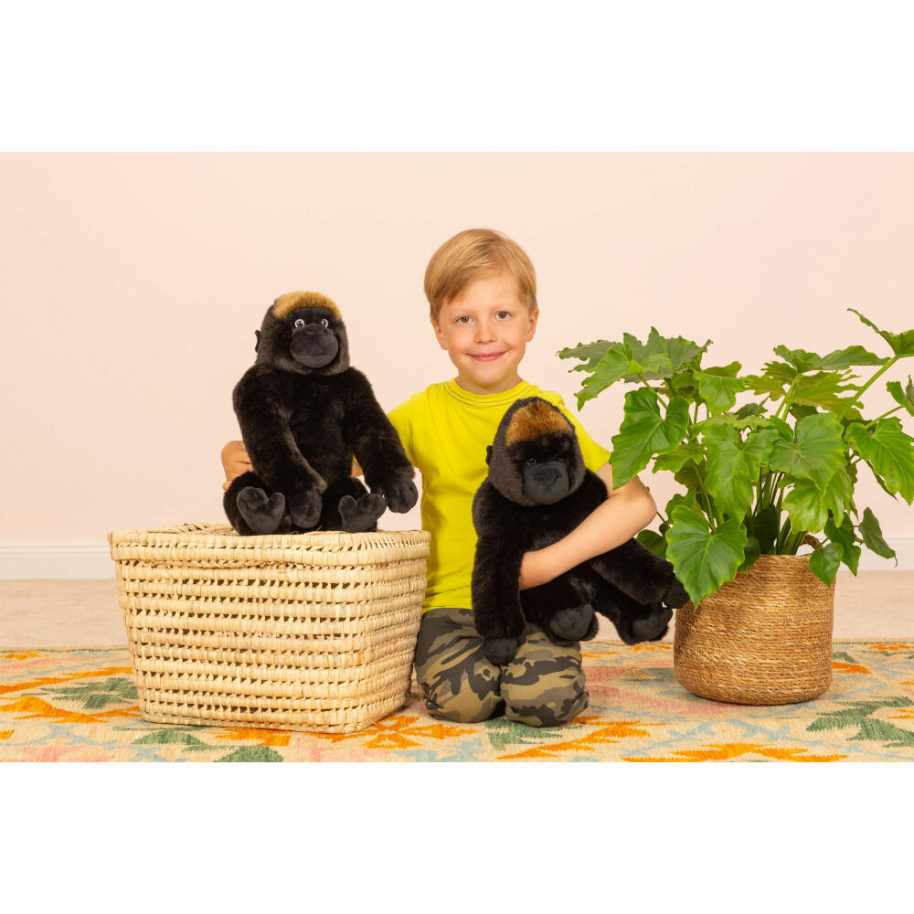 Teddy Hermann Berggorilla sitzend, Kuscheltier, Stofftier, Plüschtier, Gorilla, Wildtier, Plüsch, Schwarz, 35 cm, 929437