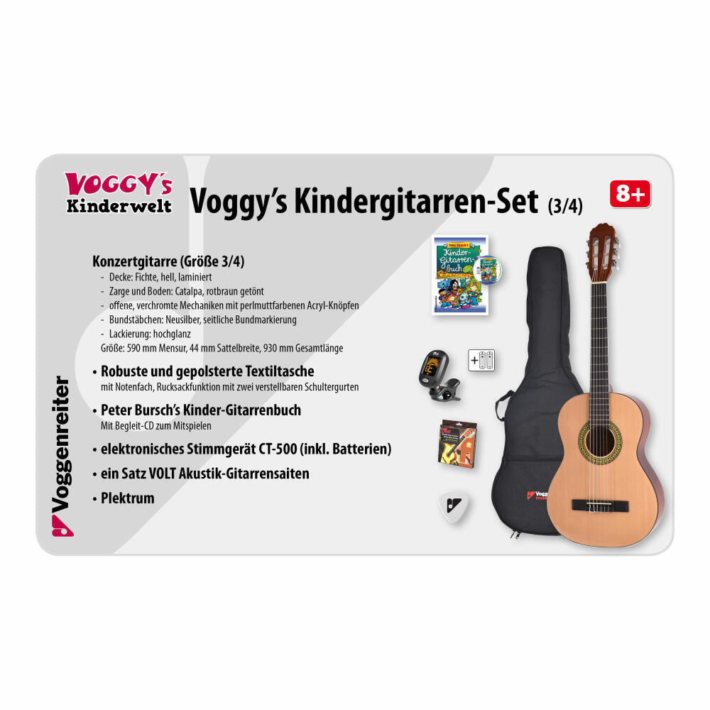 Voggenreiter Kindergitarren-Set, 7-tlg., Gitarre 3/4, Volt Gitarrenständer GS-100, Kinder Akustikgitarre