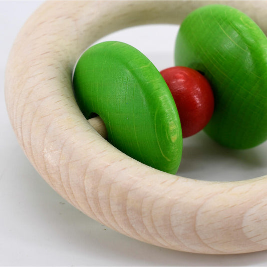 Voggenreiter Music For Kids Premium Klapper-Ring Roti, Rassel, Klangspielzeug, Holzklangspielzeug, Rot / Grün, 1124