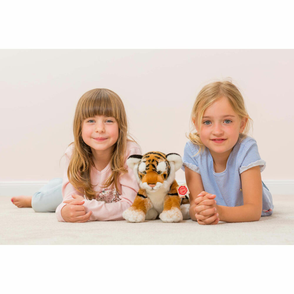 Teddy Hermann Tiger, cuddly toy, stuffed toy, plush toy, wild animal, plush, brown tabby, 32 cm, 90448