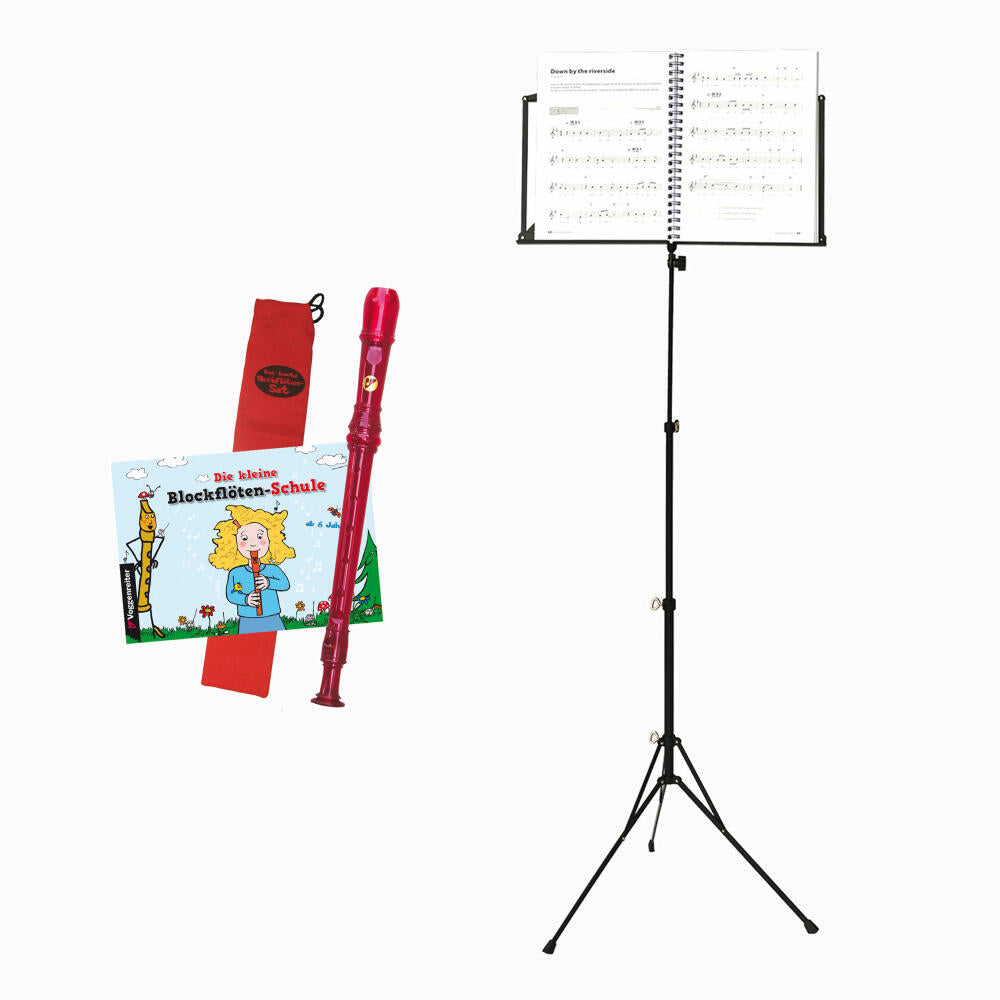 Voggenreiter recorder set, 4 pieces, Voggy recorder, Volt music stand NS-100, flute, German fingering, music stand