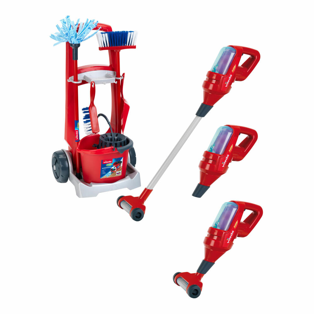 Theo Klein Vileda Broom Cart with Vacuum Cleaner Upright 3in1, Children's Vacuum Cleaner, Children's Toy, Children's Toy, 6720