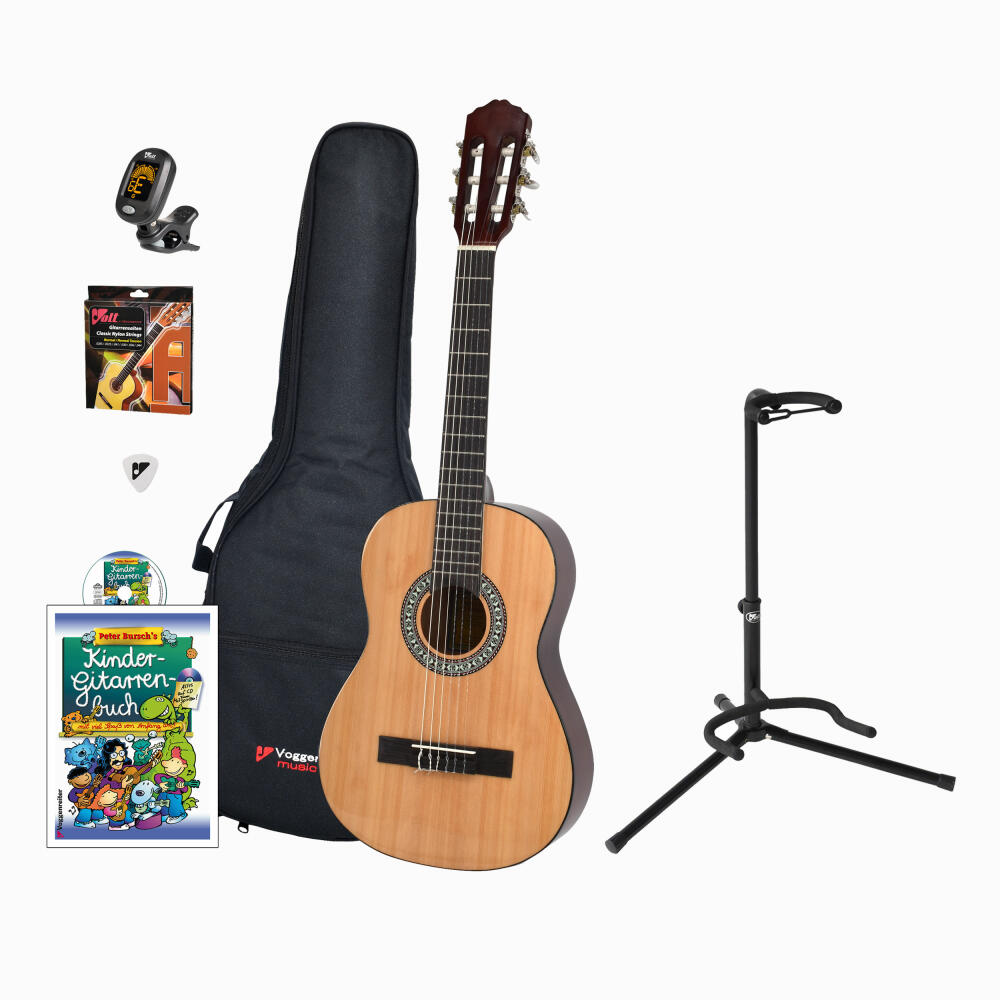 Voggenreiter Kindergitarren-Set, 7-tlg., Gitarre 1/2, Volt Gitarrenständer GS-100, Kinder Akustikgitarre