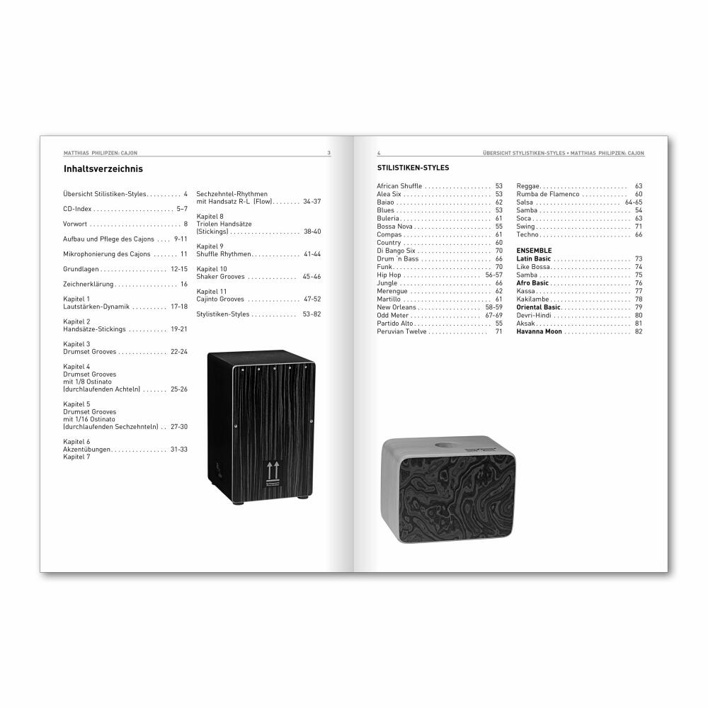 Voggenreiter Cajon Set, 4-tlg., Volt KazooJon Würfel, Eine Kiste Voller Rhythmus, Lernbuch, Trommelkiste, Trommel