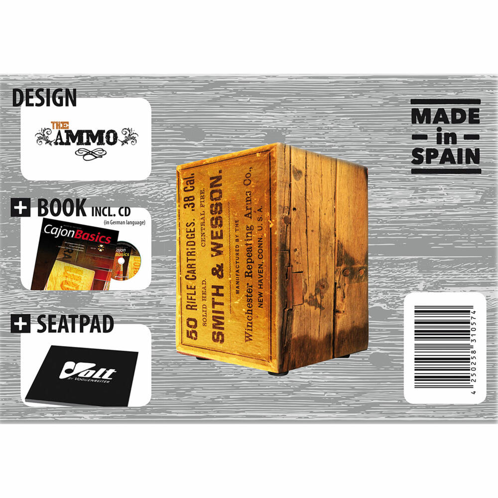 Voggenreiter Volt Cool Cajon Set, 5-tlg., The Ammo L, Notenständer NS-100, Trommelkiste, Percussion, Notenpult