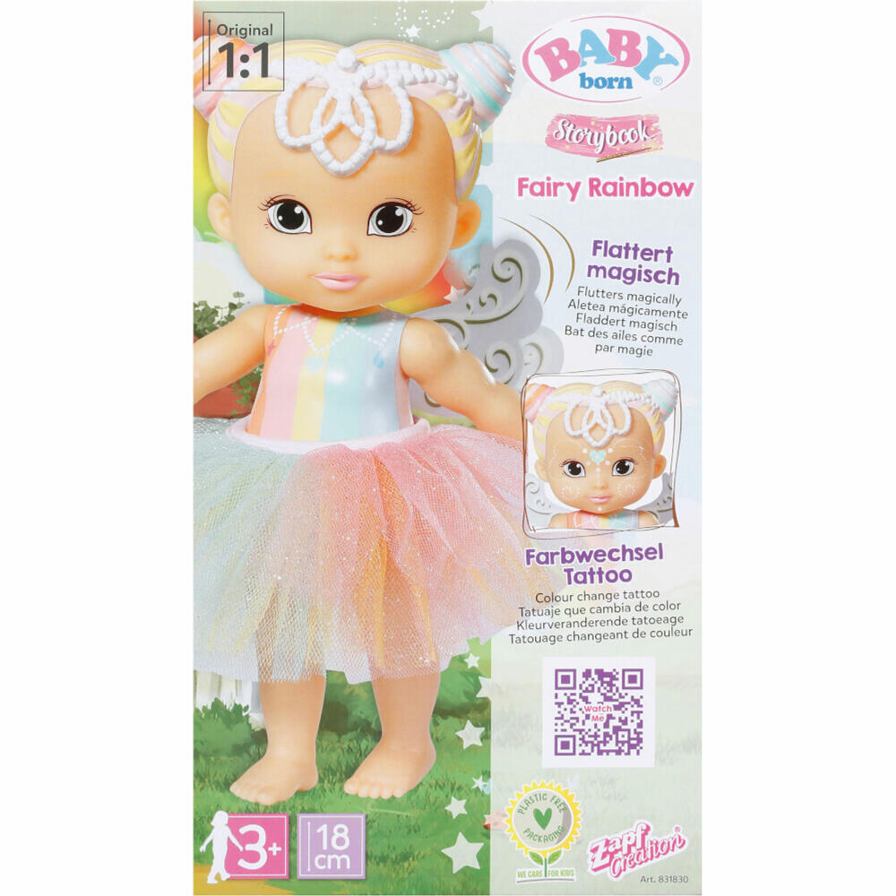 Zapf Creation BABY born Storybook Fairy Rainbow, Feen-Puppe, Spielpuppe, mit Flügelfunktion, 18 cm, 831830