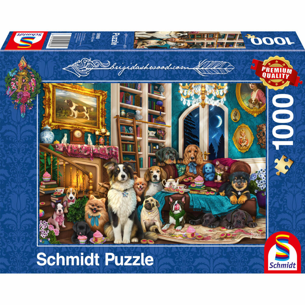 Schmidt Spiele Puzzle Party in der Bibliothek, Brigid Ashwood, Erwachsenenpuzzle, Premium, 1000 Teile, 59988