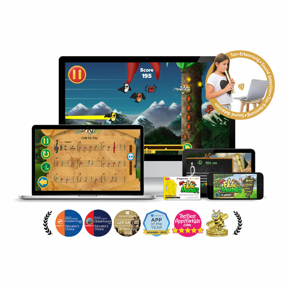Voggenreiter Flute Master App mit Blockflöte, Block Flöte, Lernsoftware, Kinder, Instrument, Deutsche Griffweise, Kunststoff, ab 6 Jahre, 1141