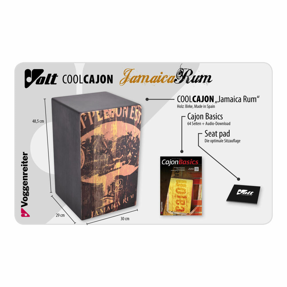 Voggenreiter Volt Cool Cajon 2 Jamaica Rum, Trommelkiste, Rythmusinstrument, Birkenholz, 48.5 cm, 1277