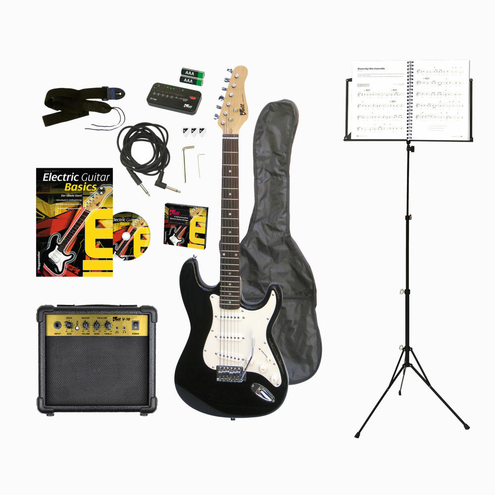 Voggenreiter E-Gitarren Set, 12-tlg., E-Gitarre EG-100, Notenständer NS-100, Elektrogitarre, Verstärker