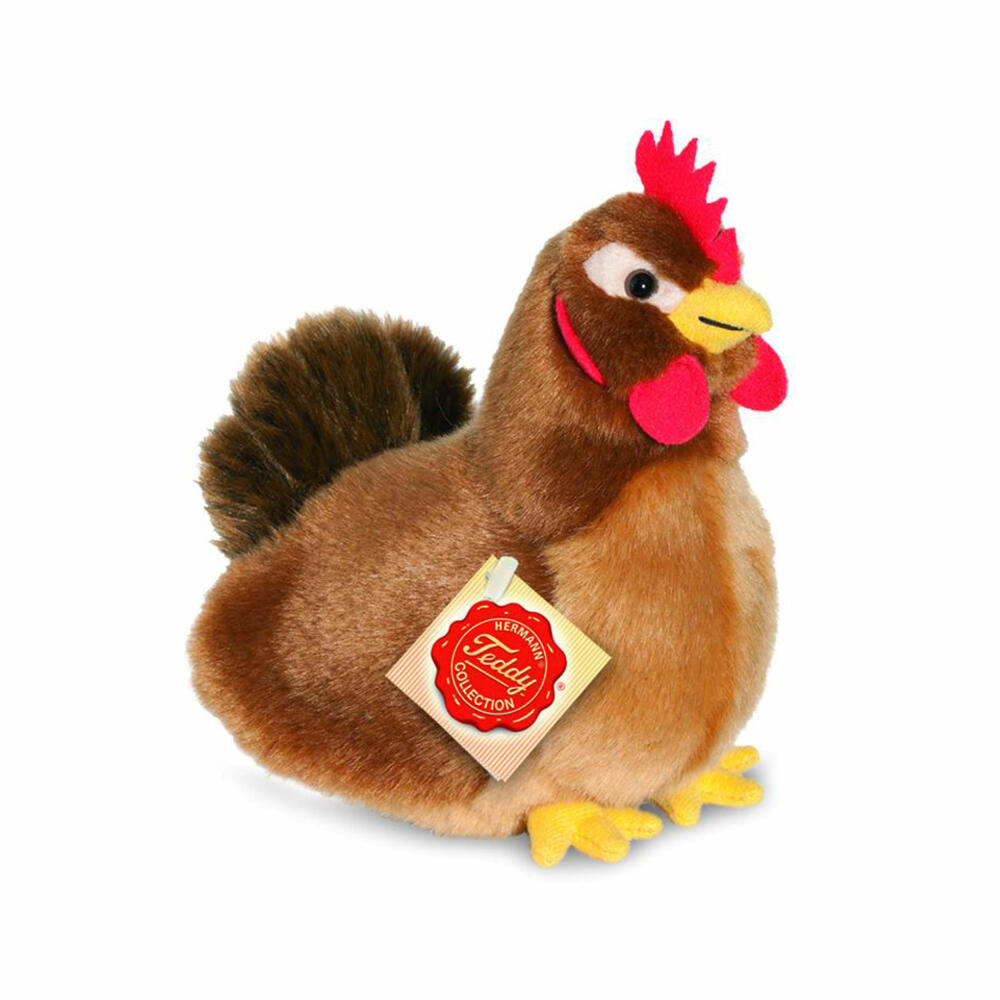 Teddy Hermann Hen, cuddly toy, stuffed toy, plush toy, farm animal, sitting, plush, brown, 16 cm, 94145