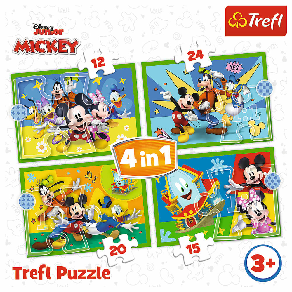 Trefl 4 in 1 Puzzle - Mickey Mouse und Freunde, 12 + 15 + 20 + 24 Teile, 28.5 x 20.5 cm, 34616
