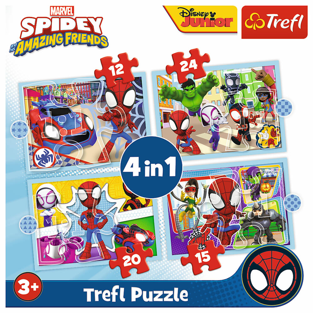 Trefl 4 in 1 Puzzle - Marvel Spidey, 12 + 15 + 20 + 24 Teile, 28.5 x 20.5 cm, 34611