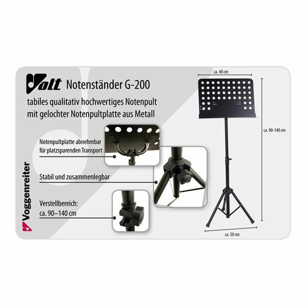 Voggenreiter Volt Notenständer N-200, Noten Ständer, Notenpult, Notenstativ, Stativ, Metall, 1193