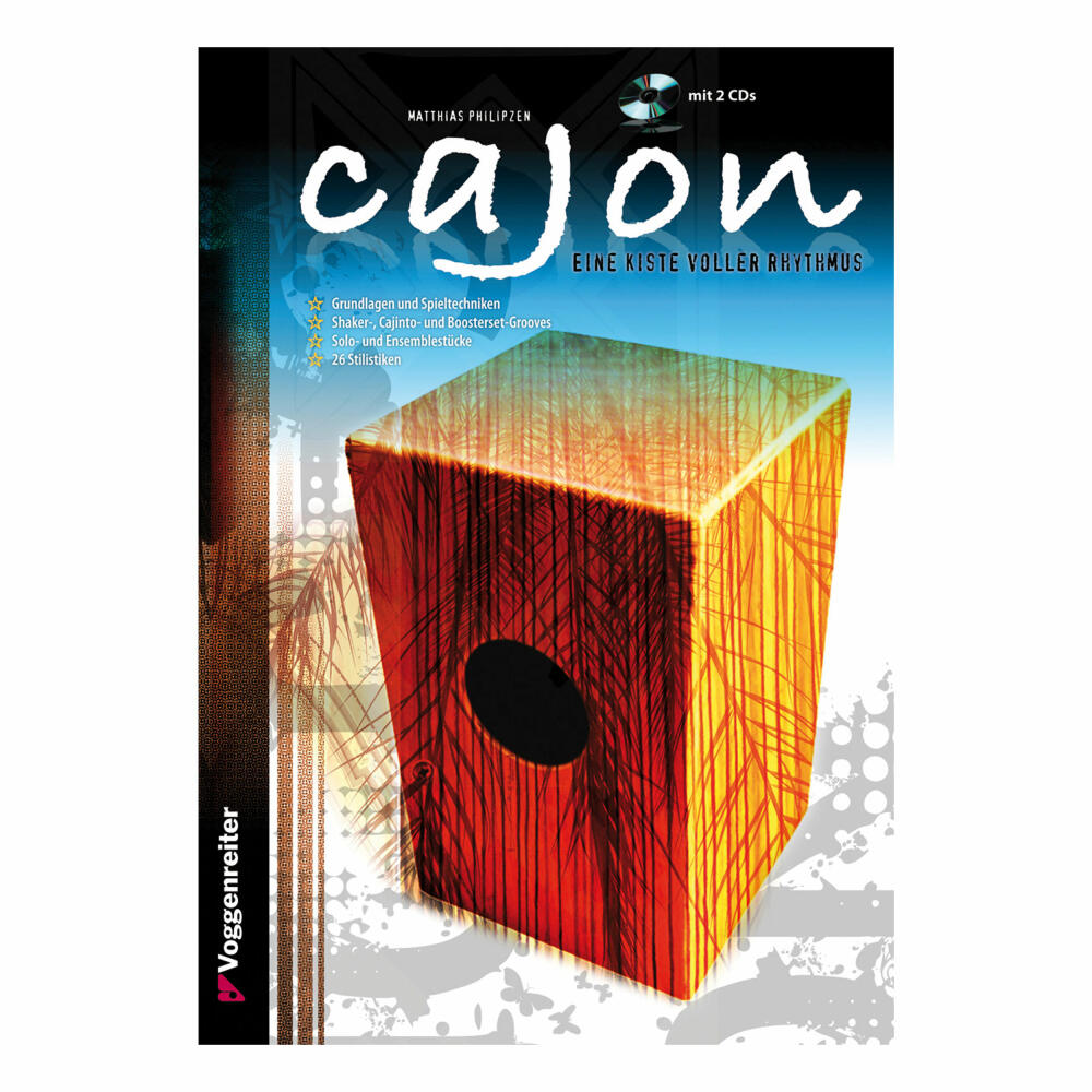 Voggenreiter Cajon Set, 4-tlg., Volt KazooJon Quader, Eine Kiste Voller Rhythmus, Lernbuch, Trommelkiste, Trommel