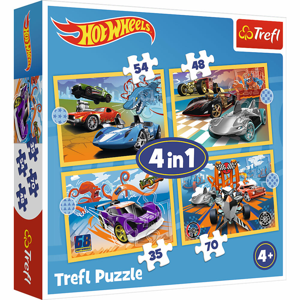 Trefl 4 in 1 Puzzle - Hot Wheel, 35 + 48 + 54 + 70 Teile, 28.5 x 20.5 cm, 34627