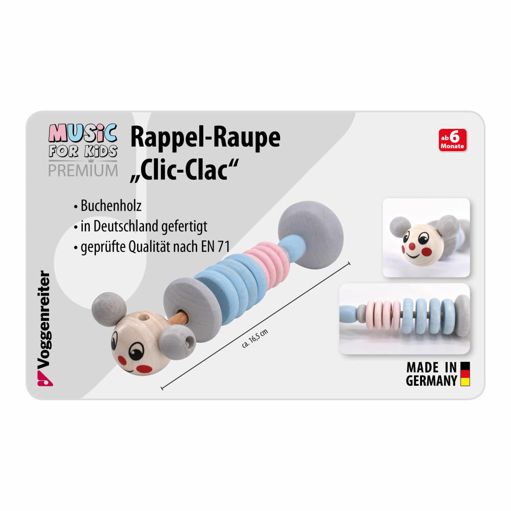 Voggenreiter Music For Kids Premium Rappel-Raupe Clic-Clac, Klangspielzeug, Spielzeug, Kinder, Blau / Rosa, 1245