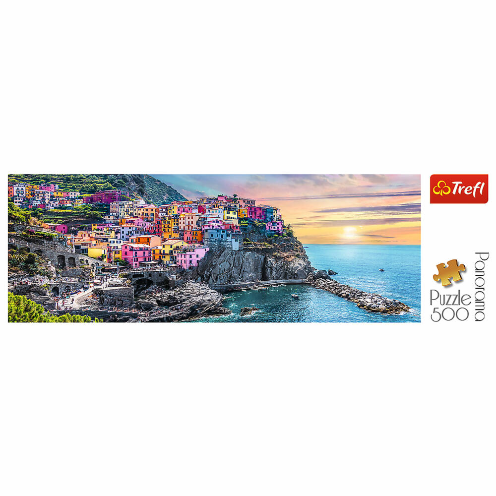 Trefl Panorama-Puzzle Sonnenuntergang in Vernazza, Italien, 500 Teile, 66 x 23.7 cm, 29516