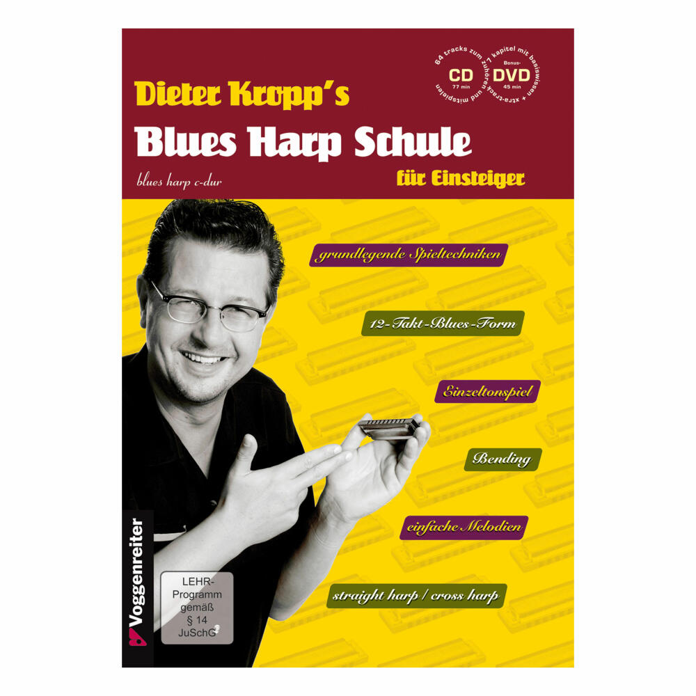 Voggenreiter Volt Mundharmonika Set, 5-tlg., Blues Harp Schule, Harmonika MH-01, in C-Dur, Instrument