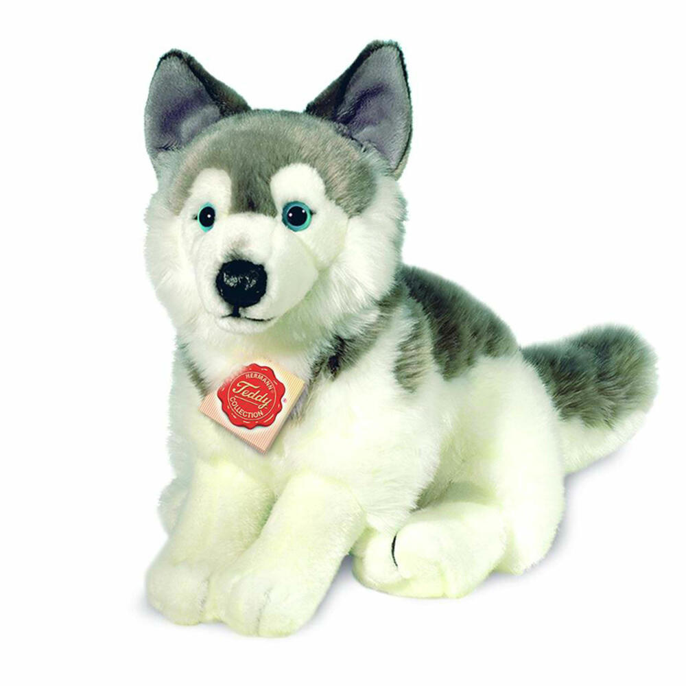 Teddy Hermann Husky, Kuscheltier, Stofftier, Plüschtier, Hund, sitzend, Plüsch, Grau Weiß, 30 cm, 92729