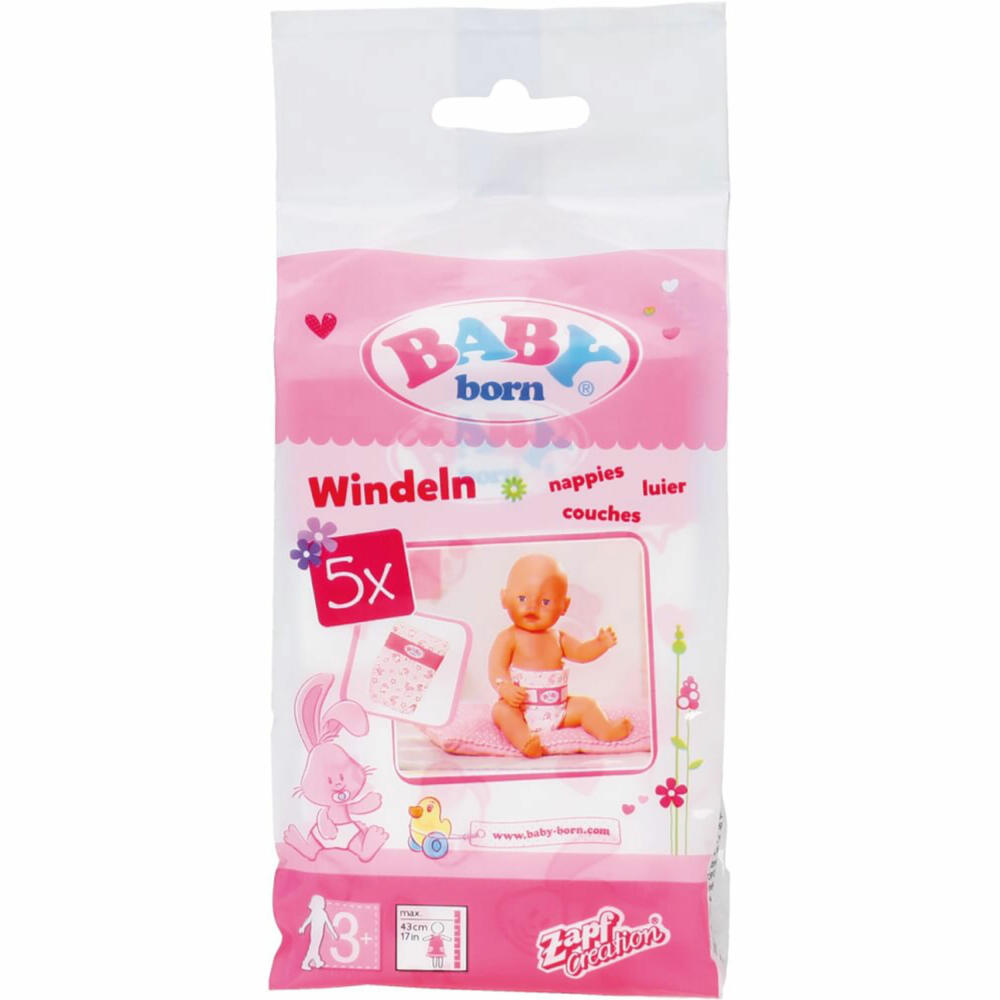 Zapf Creation BABY born Windeln, 5er Set, Puppenzubehör, Puppen Zubehör, Windel, 826508