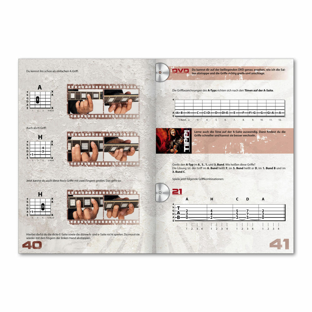 Voggenreiter Gitarren Set, 4-tlg., Peter Burschs Rock Gitarre, Gitarrenständer GS-100, Gitarren Buch