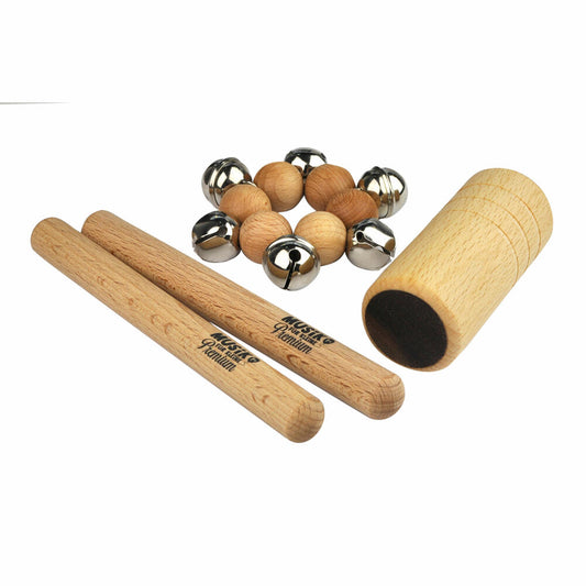 Voggenreiter Musik Für Kleine Premium Percussion Set, 10-tlg., Klangstäbe, Glöckchen Band, Shaker, Rabatak, Instrumente