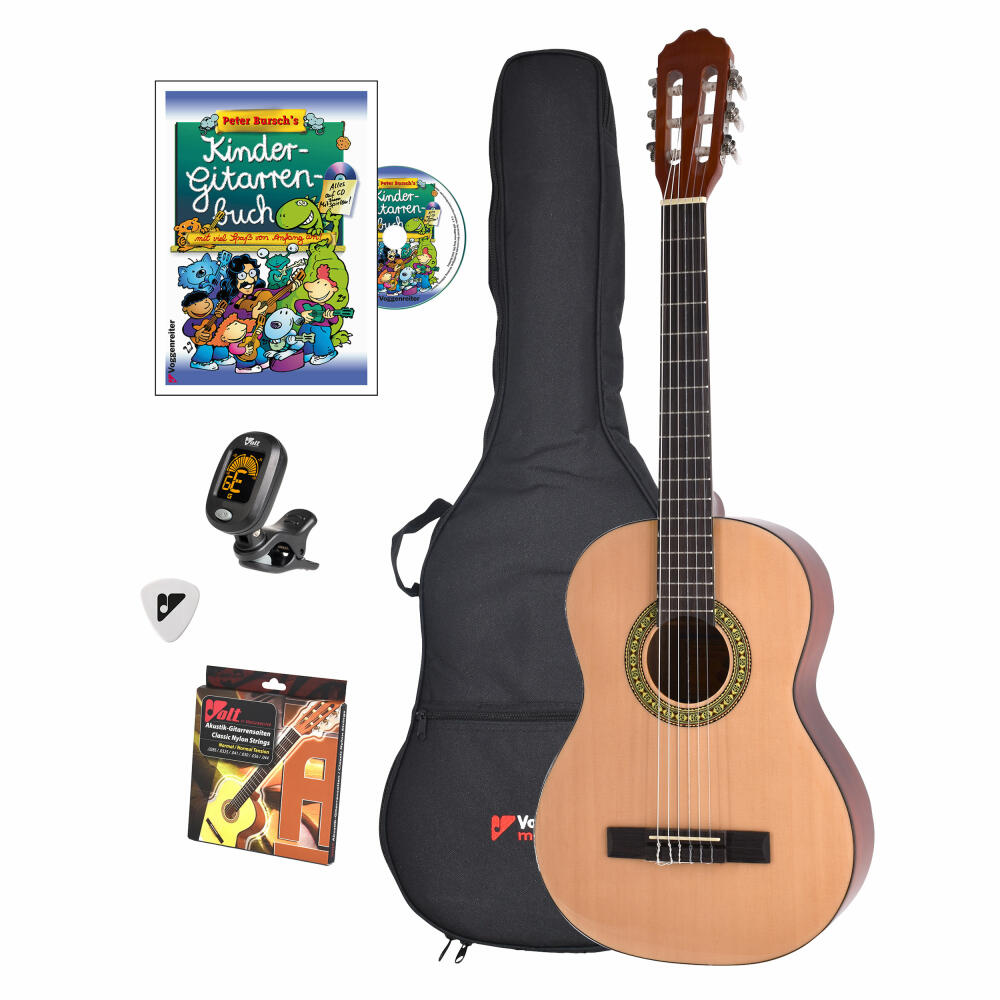 Voggenreiter Kindergitarren-Set, 7-tlg., Gitarre 3/4, Volt Gitarrenständer GS-100, Kinder Akustikgitarre