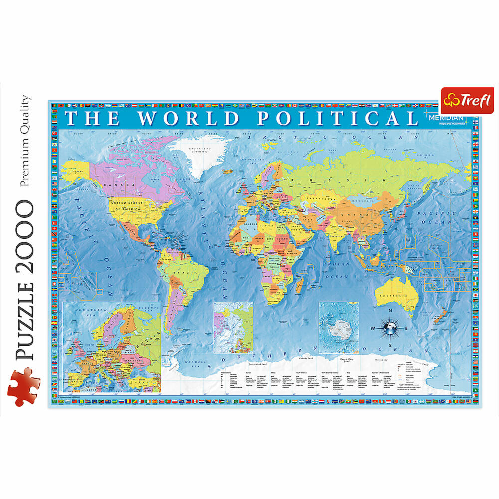Trefl Puzzle Political World Map, 2000 pieces, 96.1 x 68.2 cm, 27099