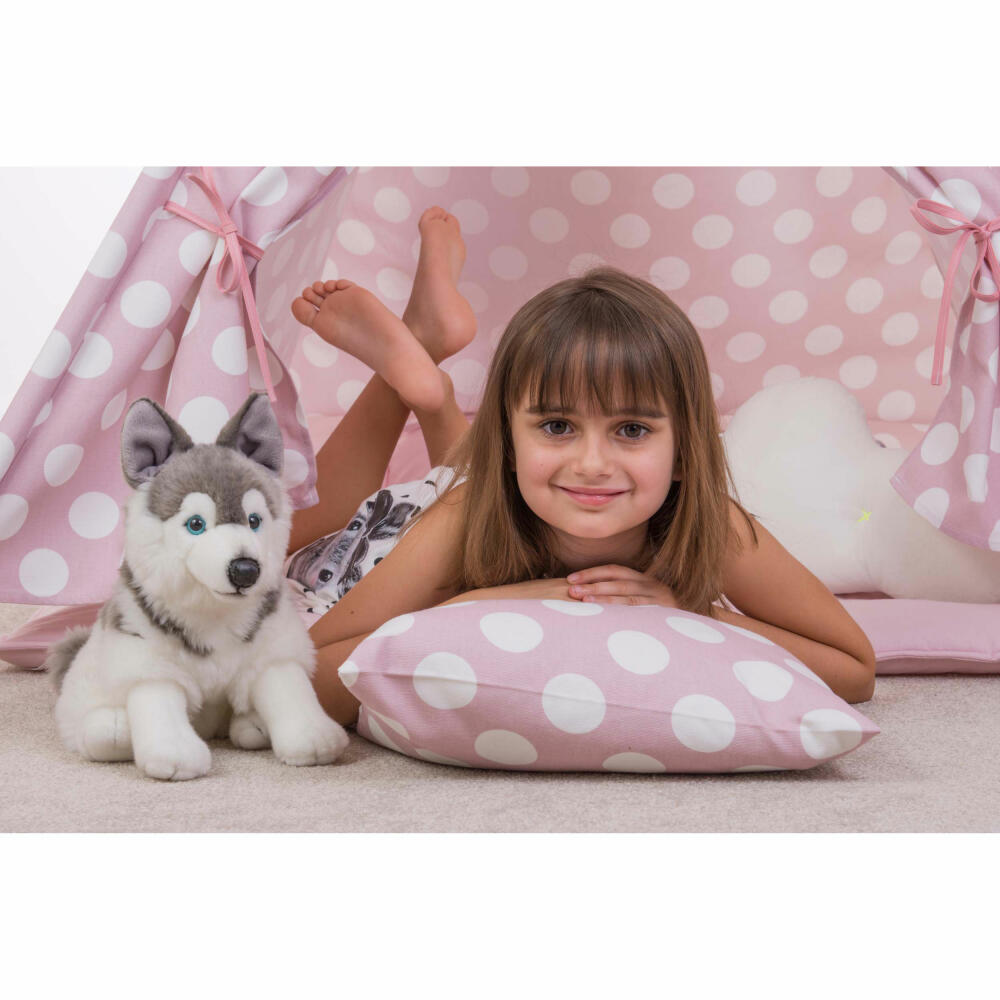 Teddy Hermann Husky, Kuscheltier, Stofftier, Plüschtier, Hund, sitzend, Plüsch, Grau Weiß, 30 cm, 92729