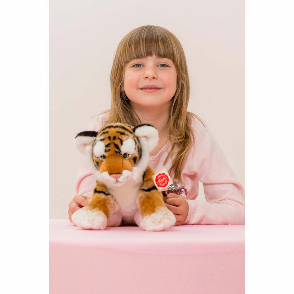 Teddy Hermann Tiger, cuddly toy, stuffed toy, plush toy, wild animal, plush, brown tabby, 32 cm, 90448