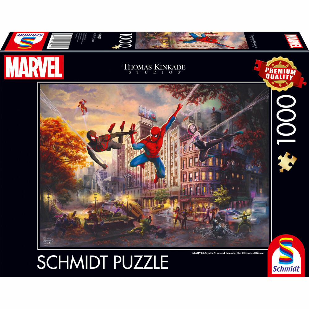 Schmidt Spiele Puzzle Marvel Spider-Man and Friends The Ultimate Alliance, Thomas Kinkade, Erwachsenenpuzzle, 1000 Teile, 59957