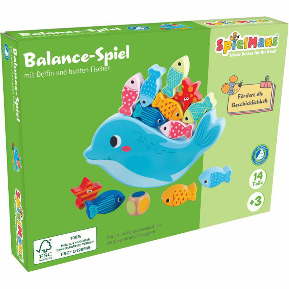 SpielMaus Wooden Balance Game Dolphin, 14 Pieces