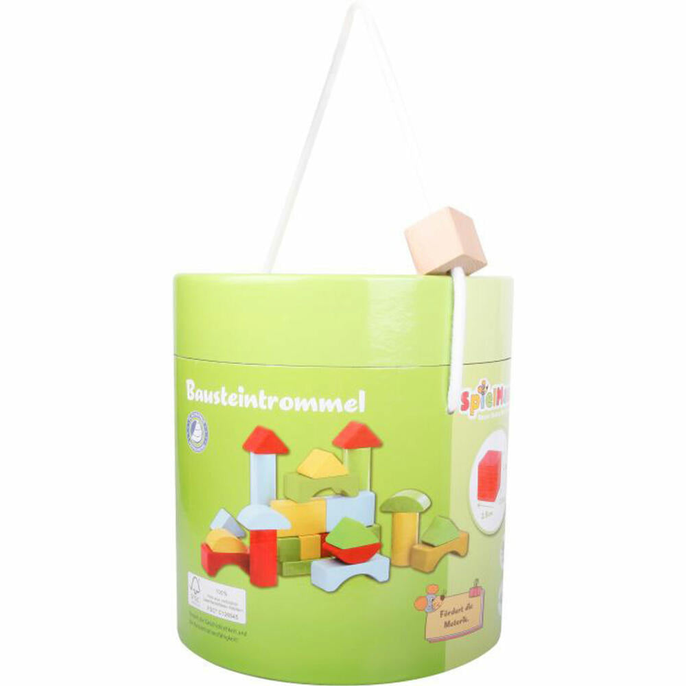 SpielMaus wooden building blocks in drum, 90 pieces, colorful
