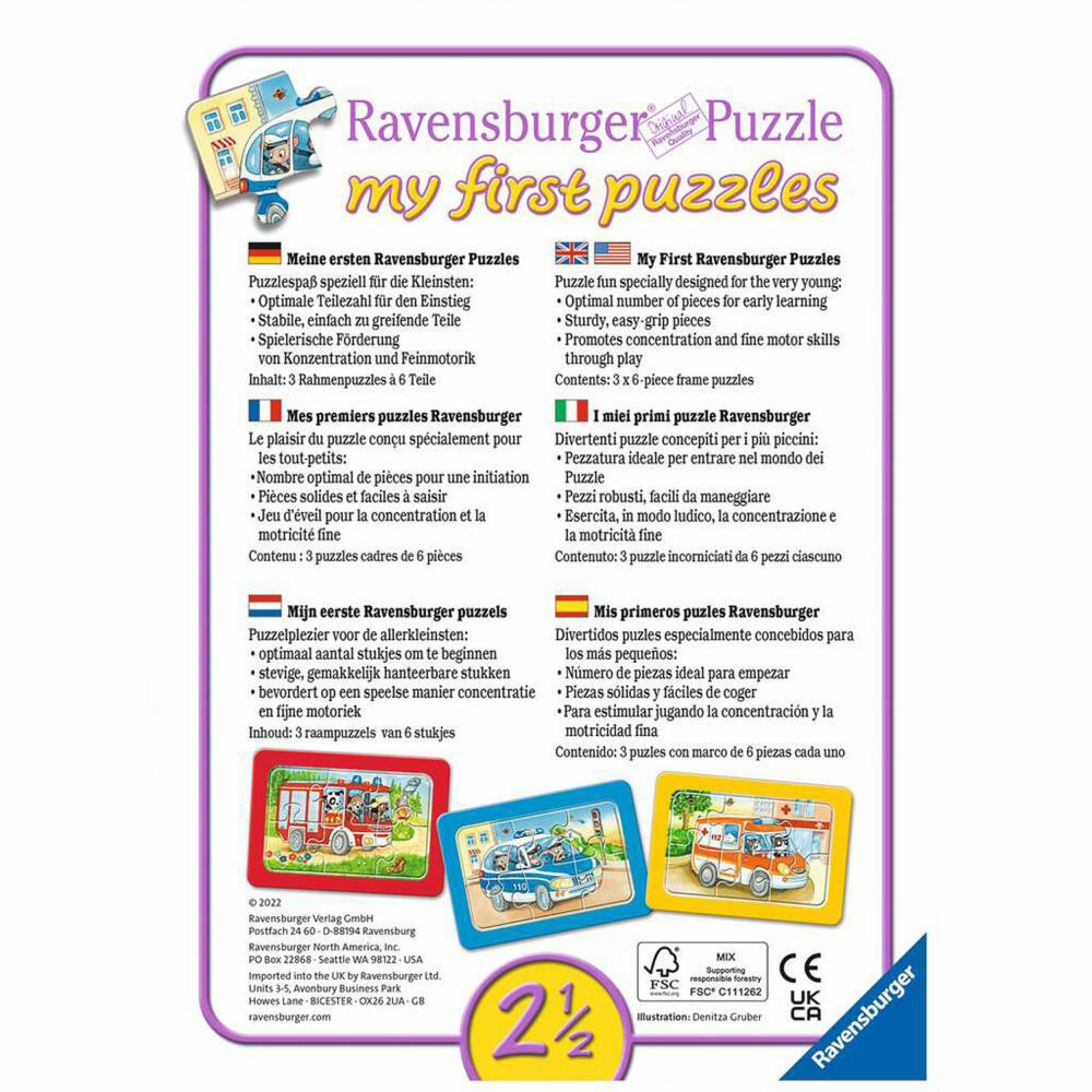 Ravensburger Children's Puzzle Animals in Action, Puzzle, 3x6 pieces, 05630
