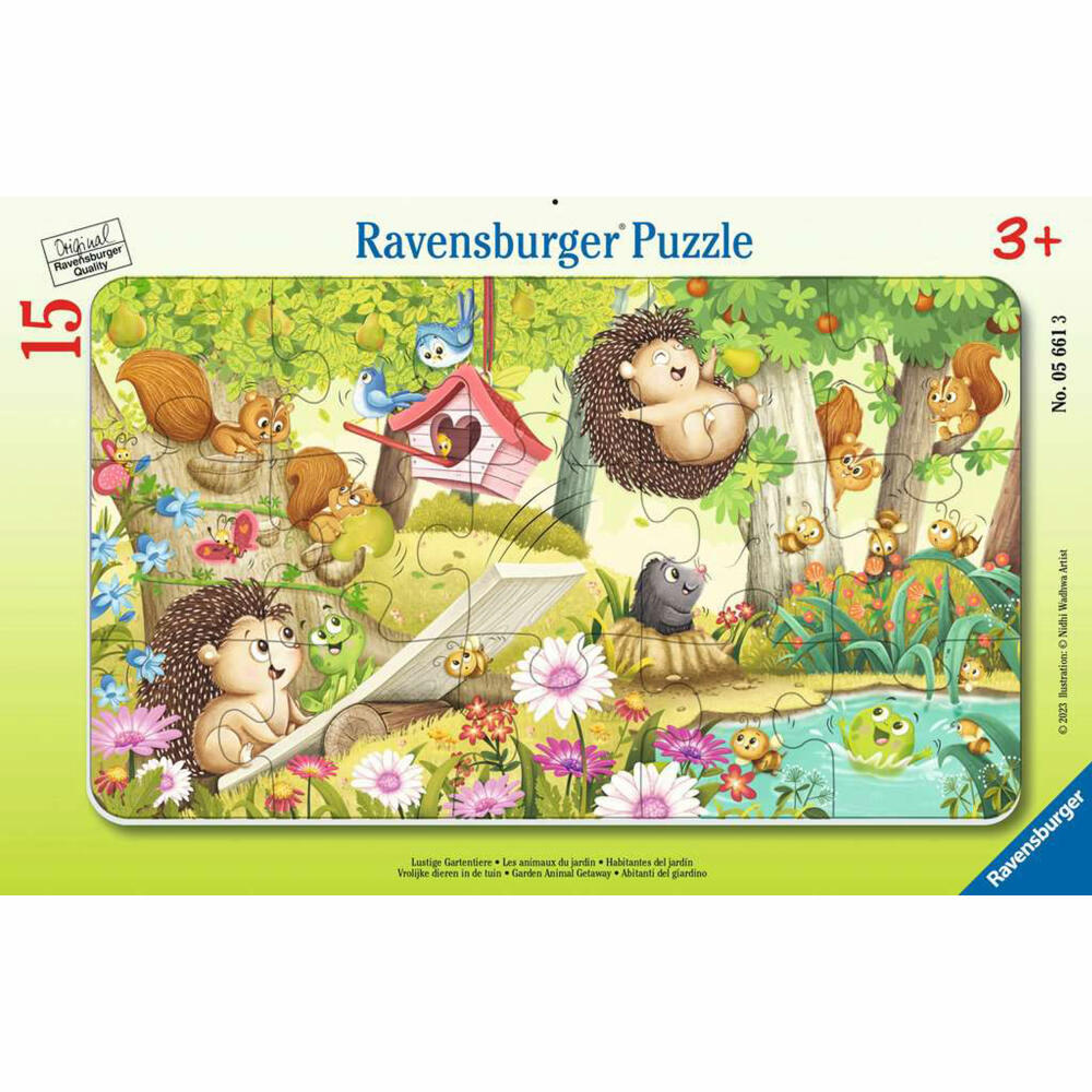 Ravensburger Children's Puzzle Funny Garden Animals, Children's Puzzle, Frame Puzzle, 15 Pieces, from 3 Years, 05661