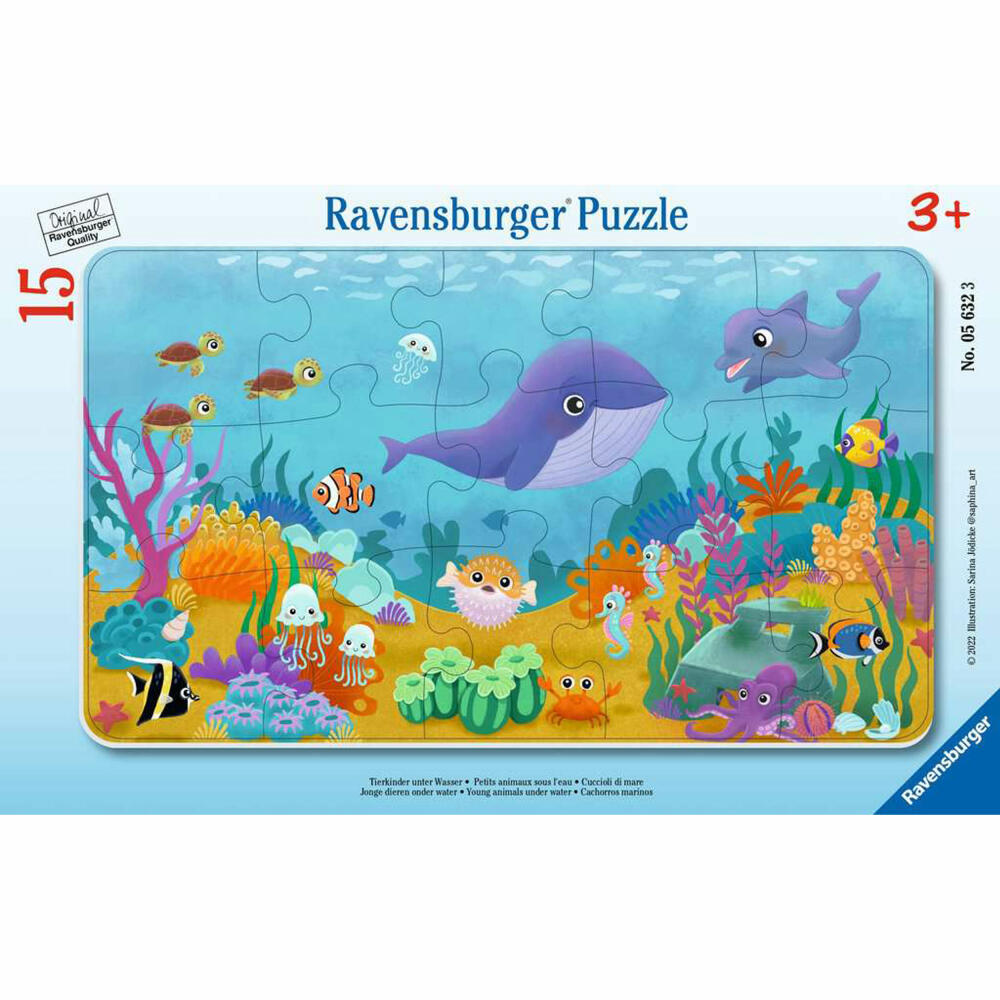 Ravensburger Children's Puzzle Animal Children Under Water, Puzzle, 15 Pieces, 05632