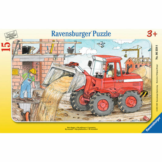 Ravensburger Puzzle My Excavator, Frame Puzzle, Children's Puzzle, Laying Game, Children's Game, Puzzle Game, 15 Pieces, 06359 8