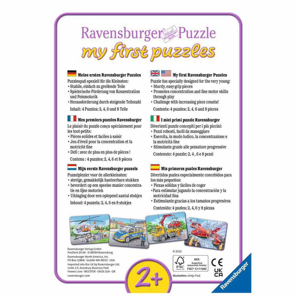 Ravensburger Kinderpuzzle Meine Einsatzfahrzeuge, Puzzle, 2, 4, 6, 8 Teile, 05631
