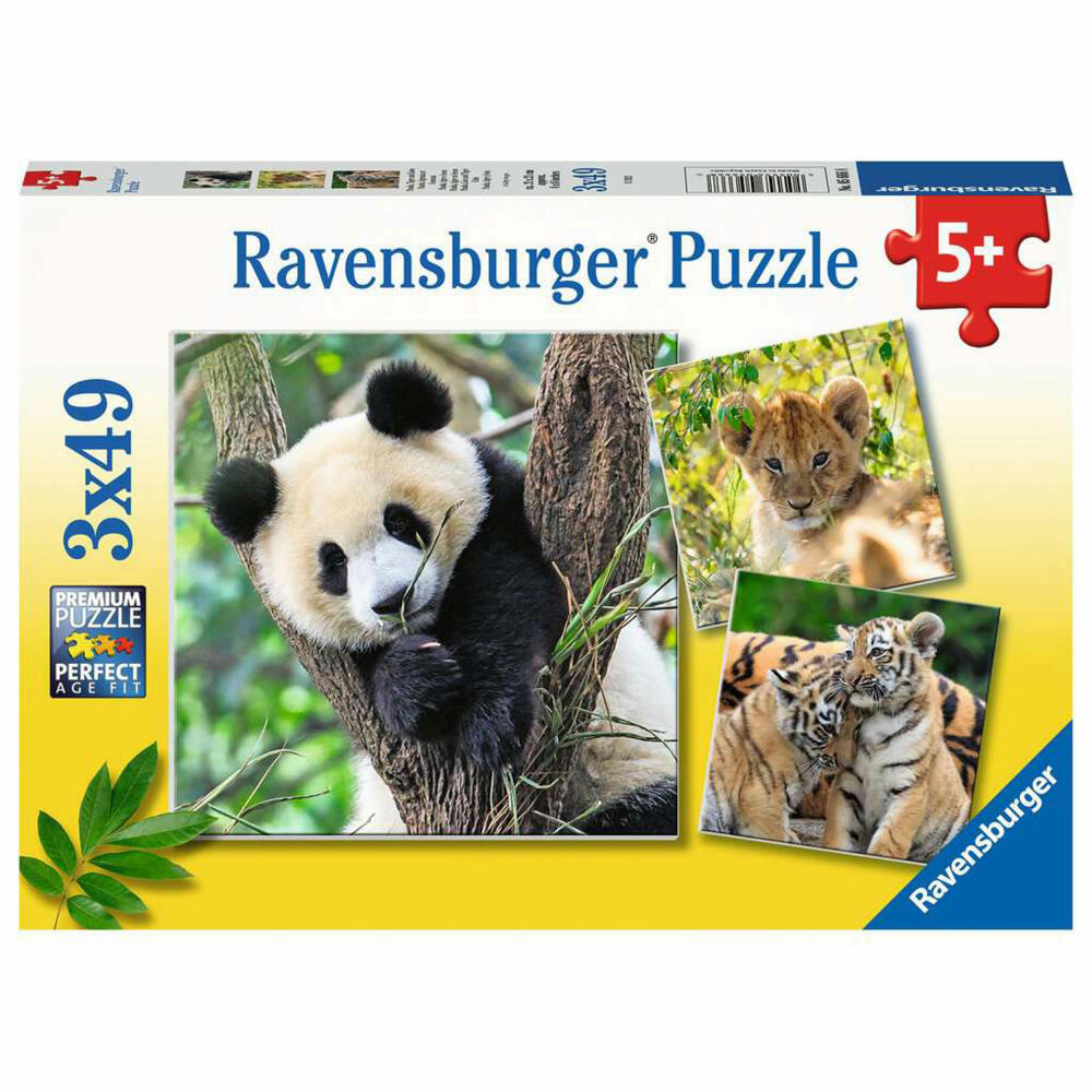 Ravensburger Panda, Tiger and Lion, Puzzle, Children's Puzzle, Laying Game, 3 x 49 Pieces, 05666