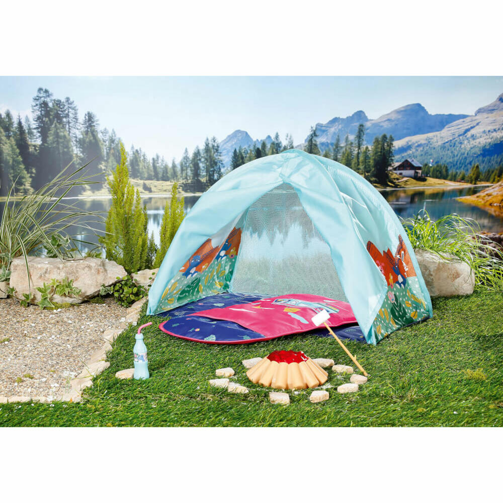 Zapf Creation BABY born Weekend Camping Set, Zelt, Schlafsack, Puppenzubehör, Puppen Zubehör, 832783