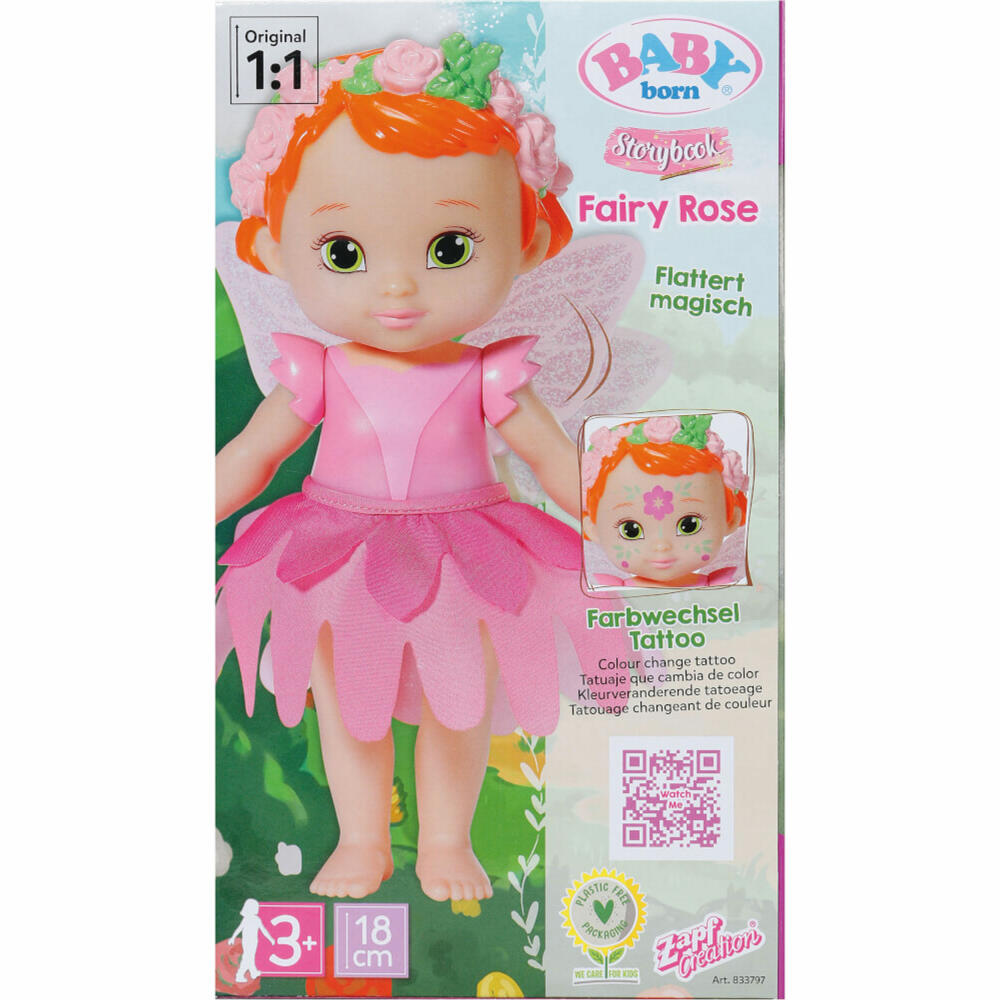 Zapf Creation BABY born Storybook Fairy Rose, Feen-Puppe, Spielpuppe, mit Flügelfunktion, 18 cm, 833797