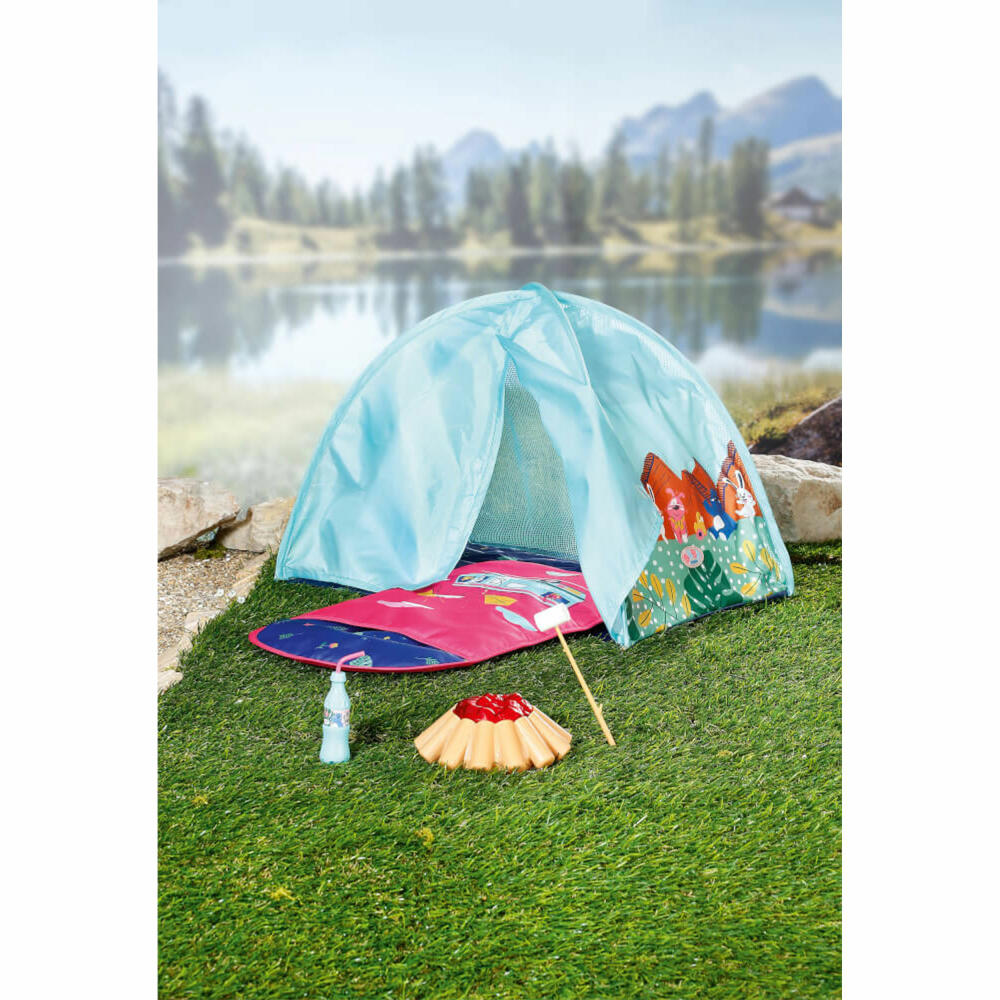 Zapf Creation BABY born Weekend Camping Set, Zelt, Schlafsack, Puppenzubehör, Puppen Zubehör, 832783