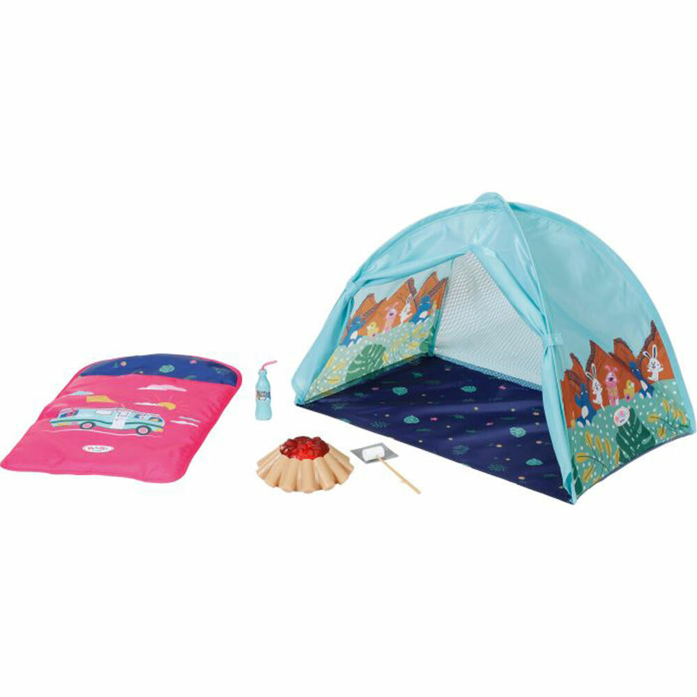 Zapf Creation BABY born Weekend Camping Set, Zelt, Schlafsack, Puppenzubehör, Puppen Zubehör, 832783