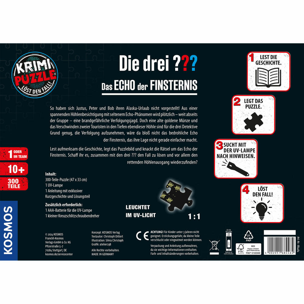KOSMOS Krimipuzzle Die drei ??? Echo der Finsternis, Krimispiel, Puzzle, ab 10 Jahren, 300 Teile, 684464