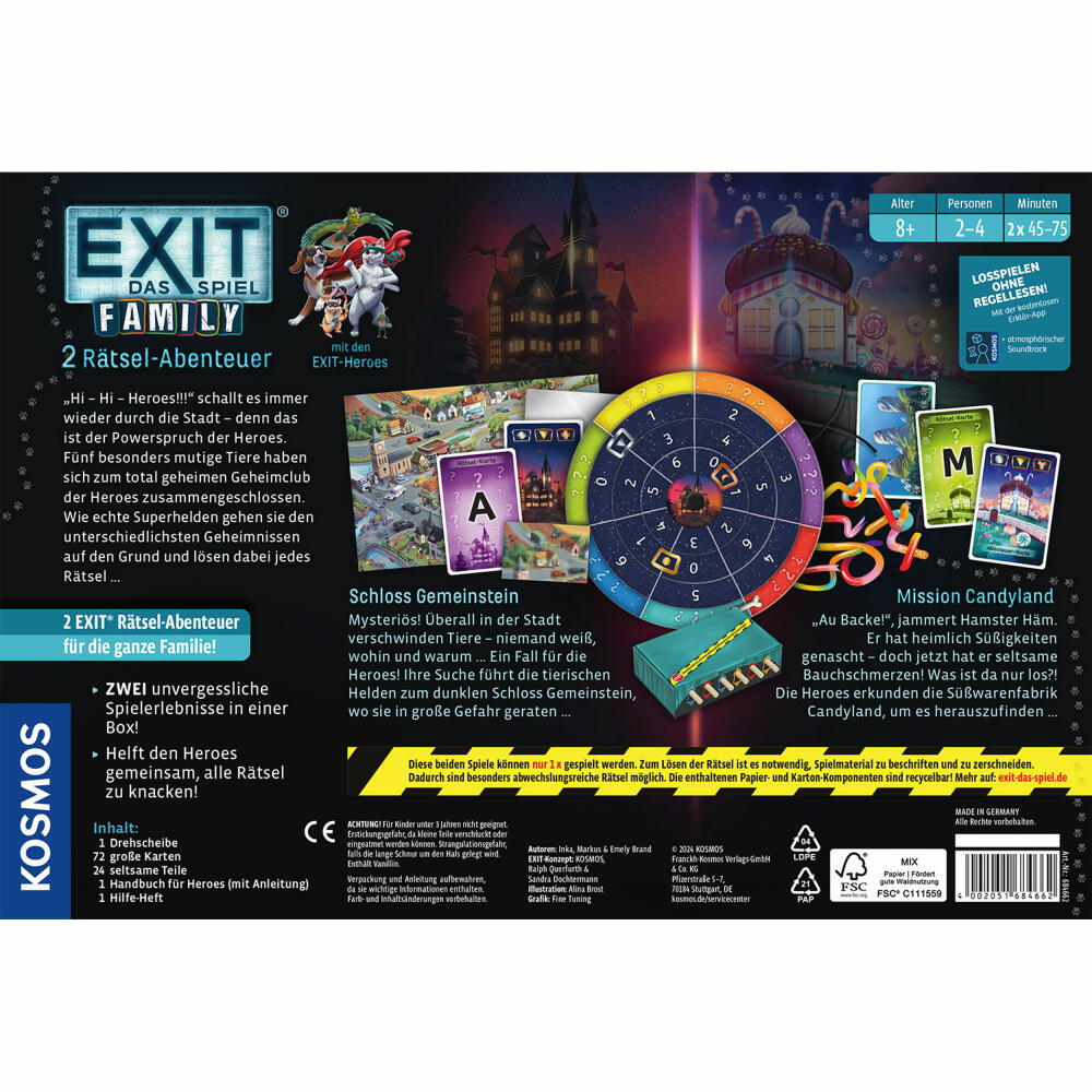 KOSMOS EXIT Das Spiel Family: Schloss Gemeinstein Mission Candyland, Escape Room Spiel, Abenteuerspiel, ab 8 Jahren, 684662