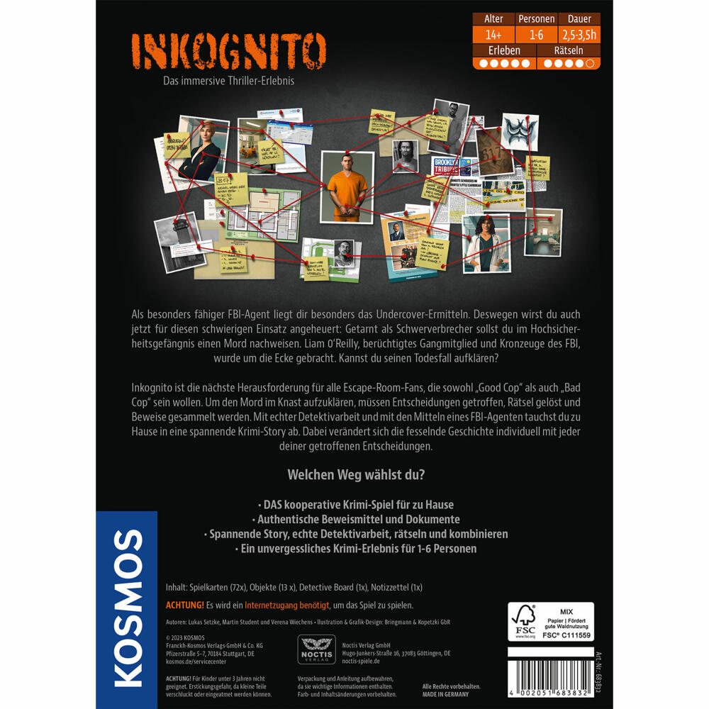 KOSMOS Masters of Crime Inkognito, Krimispiel, Gesellschaftsspiel, ab 14 Jahren, 683832