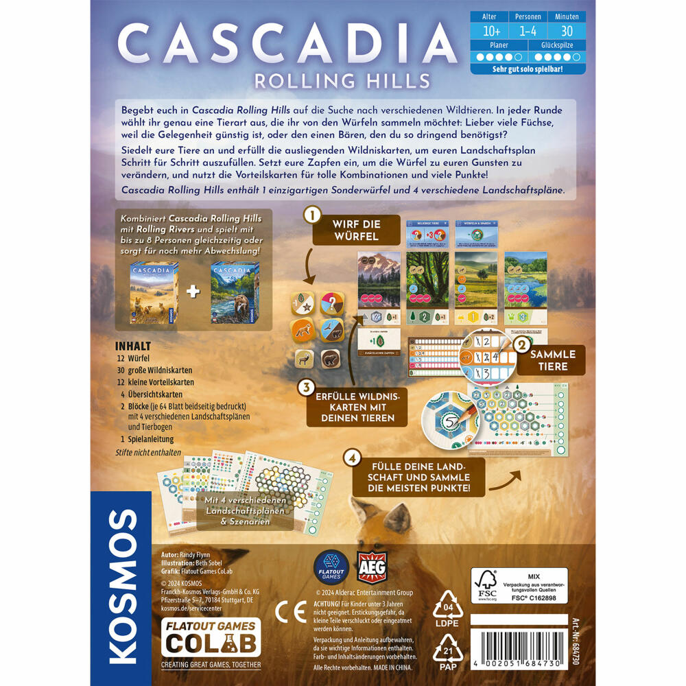 KOSMOS Cascadia Rolling Hills, Roll & Write-Spiel, Kartenspiel, Gesellschaftsspiel, ab 10 Jahren, 684730